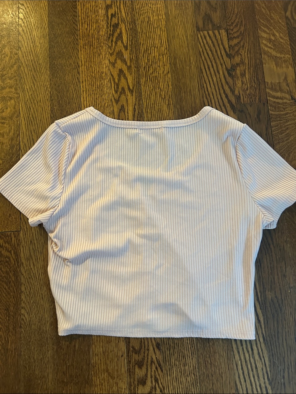 ROMWE Blush Pink Ribbed Button-Front Crop Top - Picture 2 of 2
